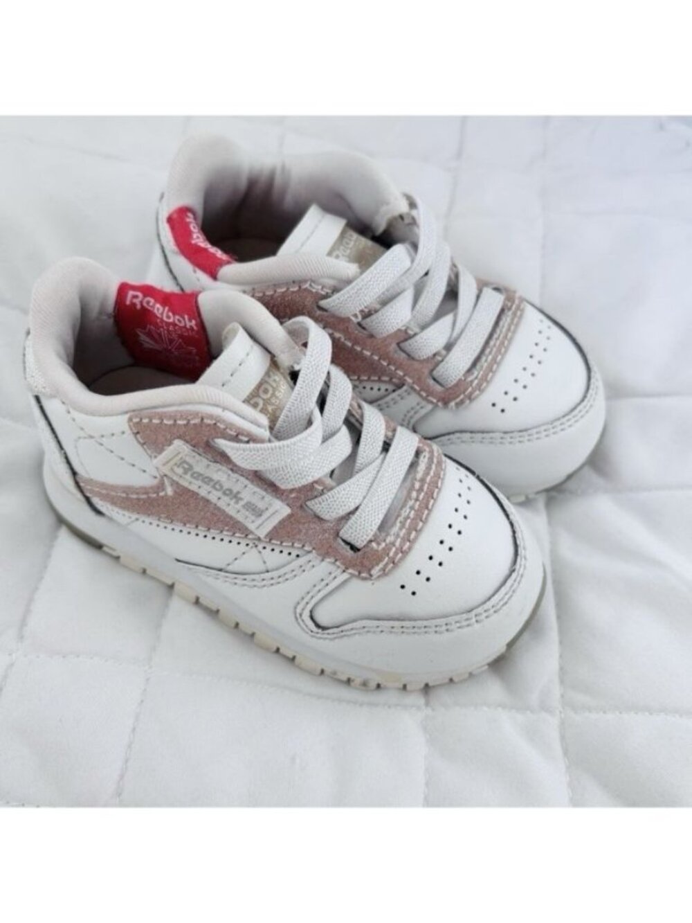 Reebok Classics Leather Trainers Baby Size 4 / 10cm White UK Sneakers Slip On
